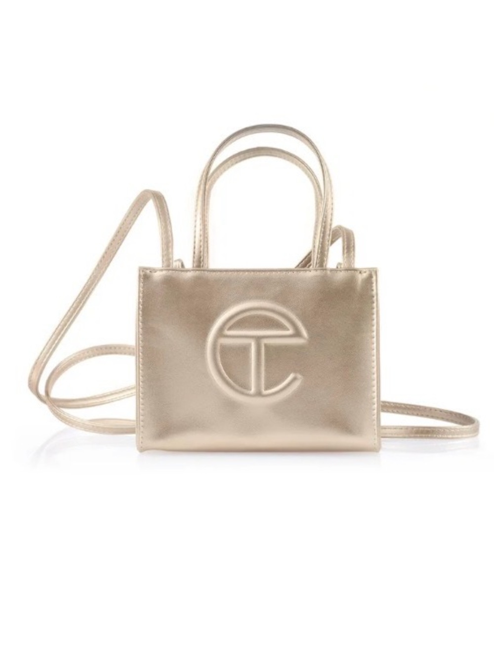 Telfar Metallic Gold Mini Tote with Embossed Logo
